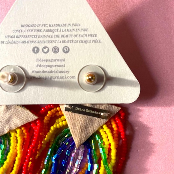 Rainbow Statement Earrings Deepa Gurnani Anthropologie Beaded Fringe NWT - Picture 4 of 13